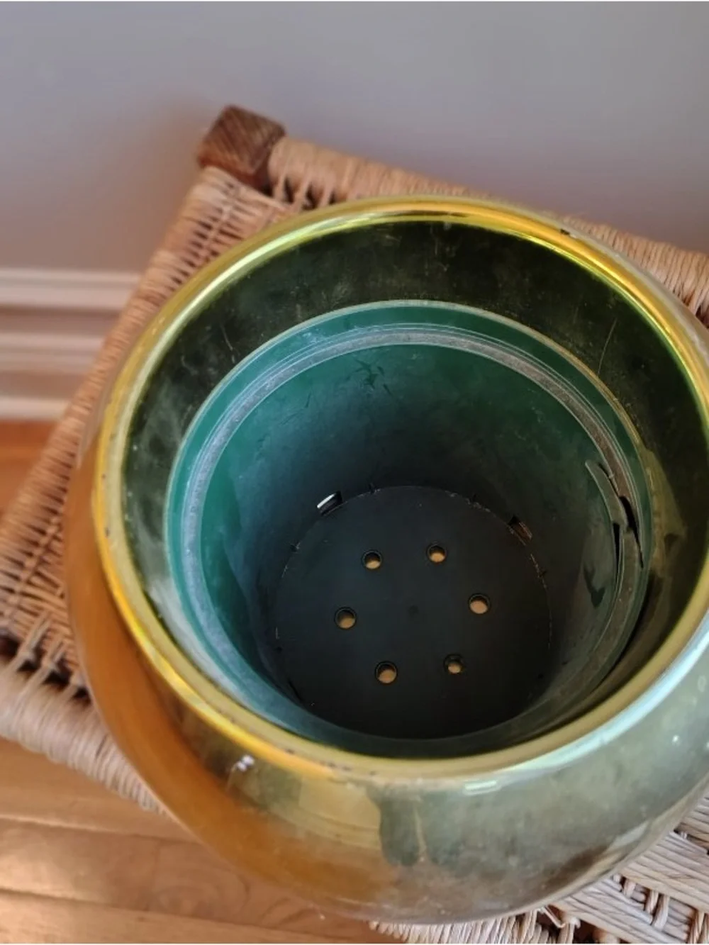 Vtg MCM Gold Footed Mushroom Planter Plastic Flower Pot Cachepot Felt Bottom